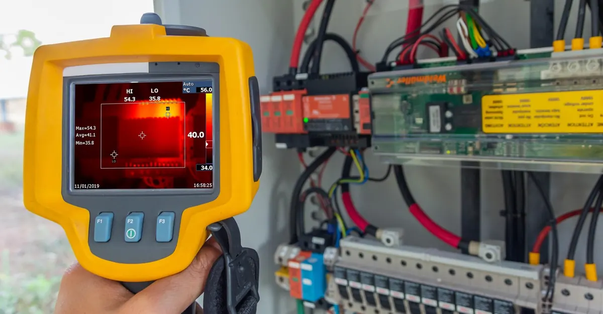 Caméra thermique contrôlant un coffret électrique photovoltaïque pendant un audit Activolt