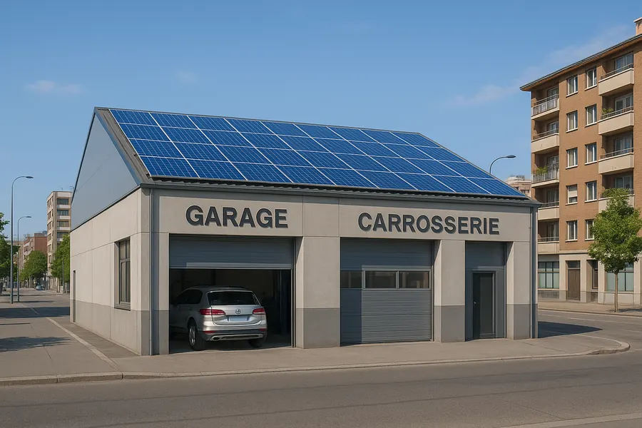 Garage automobile équipé de panneaux solaires en autoconsommation