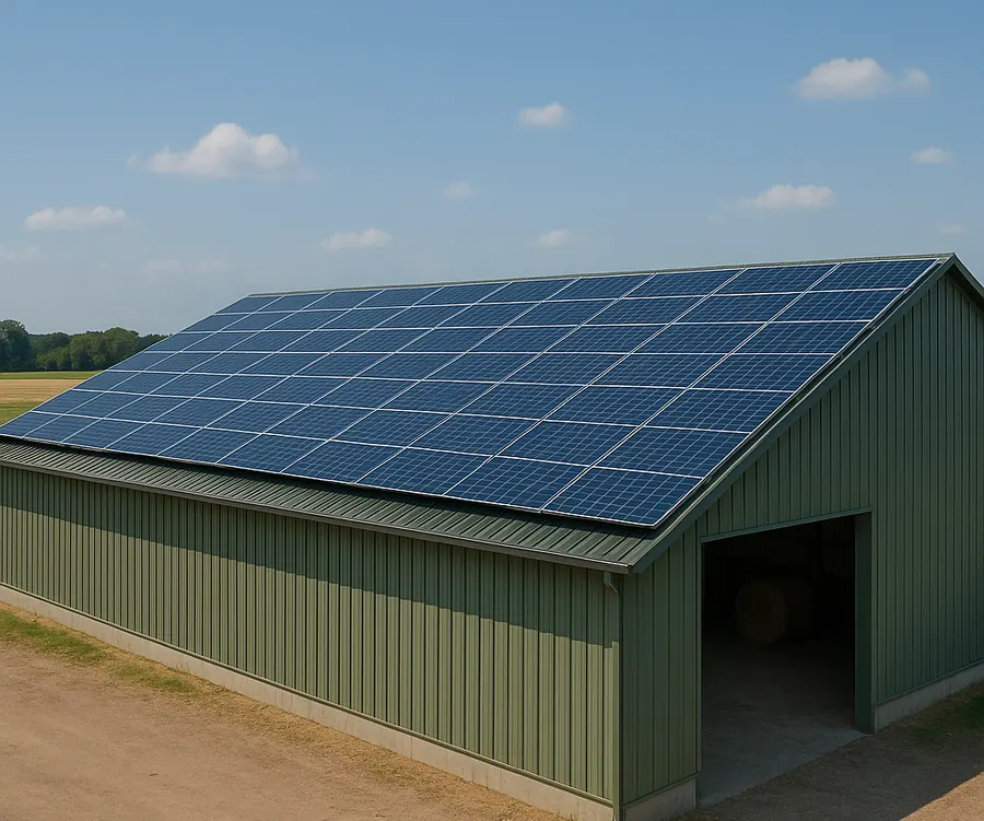 Hangar agricole équipé de panneaux solaires financés en location de toiture